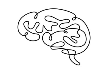 Human brain continuous one line symbol drawing. Brain medical health icon in simple linear doodle style. Continuous line vector illustration with editable stroke for medicine poster, infographic
