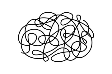 Chaotic, tangle continuous one line drawing. Brainstorming, mental health, psychology, balance in linear vector illustration. Icon for web design, card, banner, flyer
