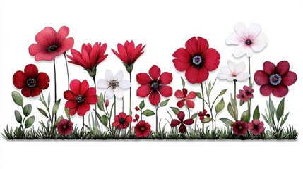 A watercolor painting of a garden filled with vibrant flowers, isolated on white background