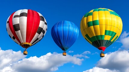 Obraz premium Colorful Hot Air Balloons Flying in a Blue Sky with White Clouds