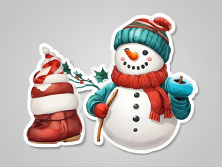 Fototapeta premium snowman with red scarf