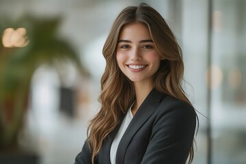 Naklejka premium Smiling Businesswoman in Black Blazer Portrait Headshot