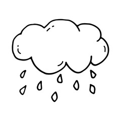 Rain cloud with raindrops. Cloud with rain. Doodle. Hand drawn.Vector illustration. Outline.