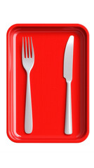 Red tray with knife and fork isolated on transparent background