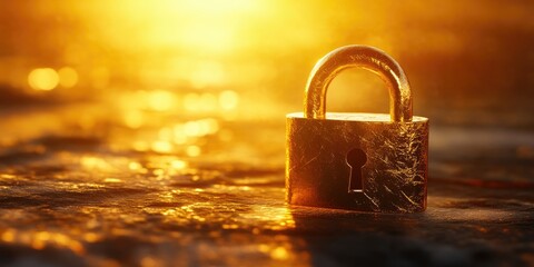 Glistening Golden Padlock Captured Against a Soft Background