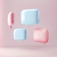 3d speech bubbles isolated on yellow(pink) background. Realistic 3d vector illustration.