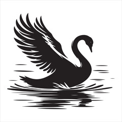 Obraz premium Gliding Swan Serene Silhouette of a Floating Majesty , black colour vactor 