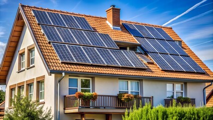 Fototapeta premium Solar panels installed on the roof of a house