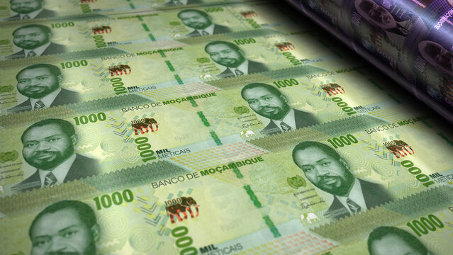 Mozambique Metical money banknotes print 3d illustration