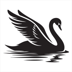 Obraz premium Gliding Swan Serene Silhouette of a Floating Majesty , black colour vactor 