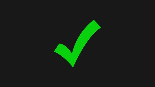Check mark sign animation video, green check mark video, green check mark animation video,  Check mark symbol animation on black background