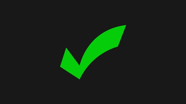 Green check mark on transparent background. Check mark symbol animation video, right check mark animation.