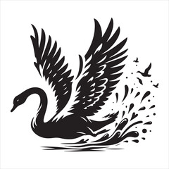 Obraz premium Gliding Swan Serene Silhouette of a Floating Majesty , black colour vactor 
