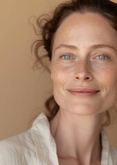 Middle age woman happy with no makeup skin portrait adult.