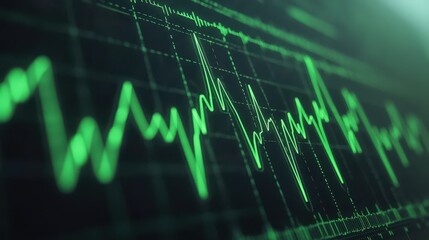 Fototapeta premium Close-up view of an ECG line displayed on a digital monitor, symbolizing heart health, medical diagnostics, and cardiac monitoring. Ideal for themes of healthcare, medical technology, and patient care