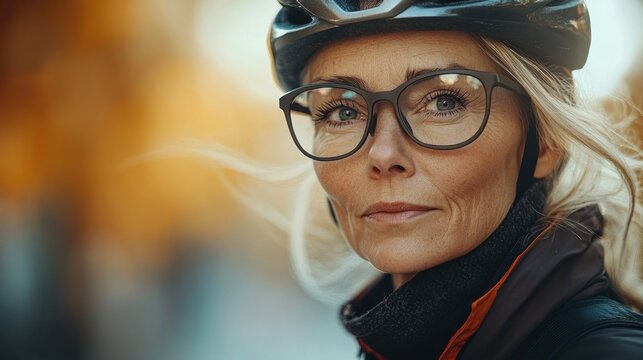 Thoughtful cyclist with glasses and serene expression