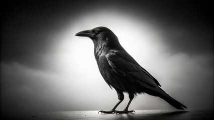 Fototapeta premium High detailed black and white silhouette photography of a raven