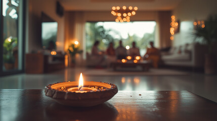 generate a image bokhe blur image of a family celebraing adiwali celebration in the premium house interior