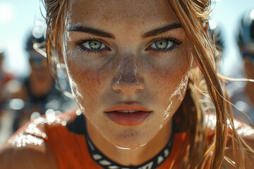 Close-up: Determined Cyclist in Intense Competition