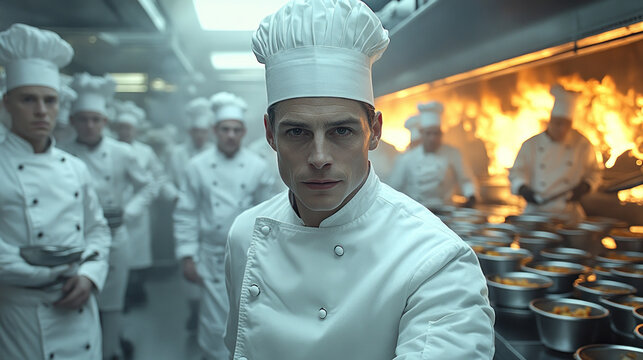 Chef in high-pressure kitchen during intense service.