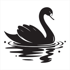 Gliding Swan Serene Silhouette of a Floating Majesty  , black colour vactor 