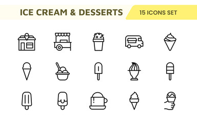 Delicious Ice Cream and Desserts Icons: A Sweet Collection for Menu Design, Recipe Apps, Bakery Projects, and Dessert Shops with Creative, Mouth-Watering Visuals