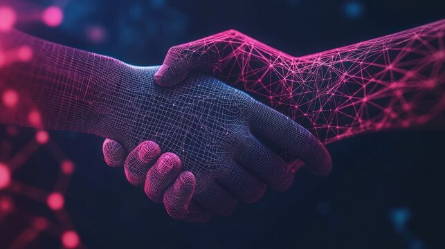 Vivid pink digital handshake representing technology