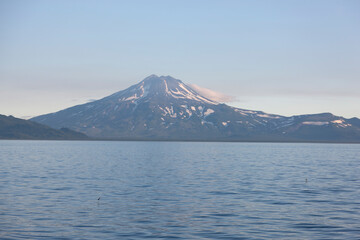 Fototapeta premium Russia Kuril Islands view from the sea on a sunny summer day