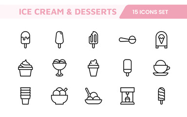 Delicious Ice Cream and Desserts Icons: A Sweet Collection for Menu Design, Recipe Apps, Bakery Projects, and Dessert Shops with Creative, Mouth-Watering Visuals