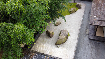 Fantastic drone view on Japanese garden in Odense  district  (Denmark)