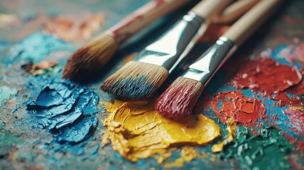 Fototapeta premium Captivating palette of colors an artistic exploration of paints and brushes to inspire creativity and imagination