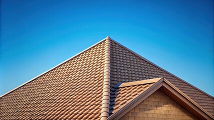 Hip roof with sloping sides on solid color background