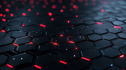 Obraz premium A futuristic carbon fiber background with hexagonal tiles and glowing red highlights, the intricate pattern creating a sleek, modern industrial aesthetic.
