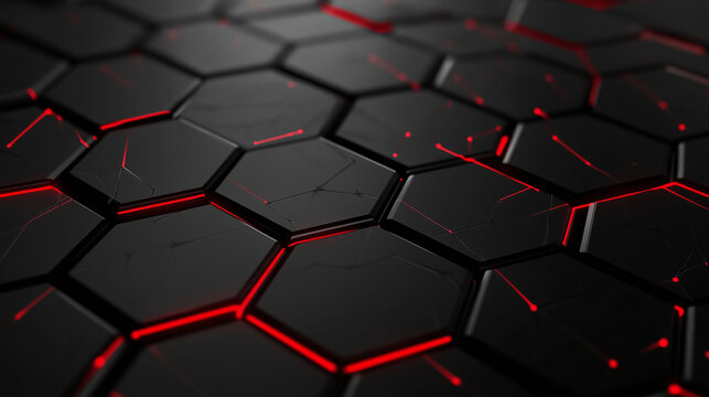 A dark carbon fiber pattern made of interconnected hexagons, with bright red lines glowing from within the surface, adding depth and intensity to the design.