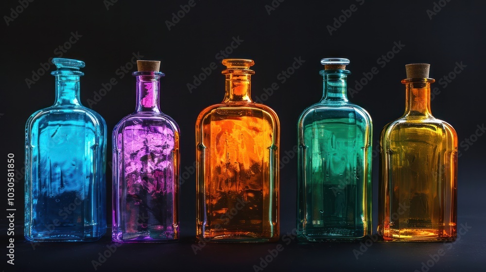 Sticker Five colorful glass bottles