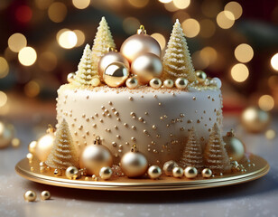 Luxury golden Christmas cake