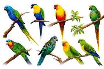 Colorful Birds Collection Isolated WhiteBackground Illustration Design