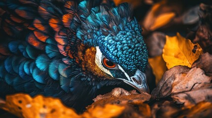 Obraz premium Close Up of a Blue and Orange Pheasant