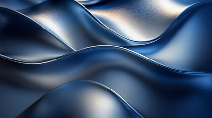 Abstract blue metallic waves, futuristic 3D rendered background