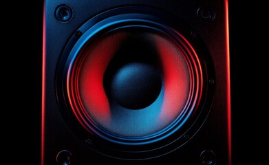 Fototapeta premium Colorful close up of a speaker cone illuminated by vibrant LED lights at a sound event