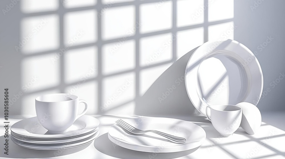 Aufkleber minimalist table setting with shadow play