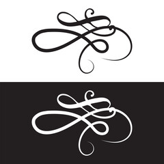 Hand Drawn Calligraphic Floral Spring Flourish Design Elements in style isolated on white background. Calligraphy and lettering Vector illustration isolated on white and black background. EPS 10