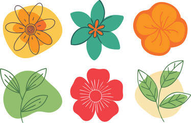 Colorful various floral pattern with yellow and pink flowers, leaves, and other botanical elements