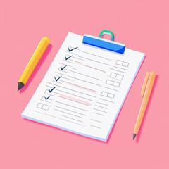 Illustration of checklist with pencils on a pastel pink background