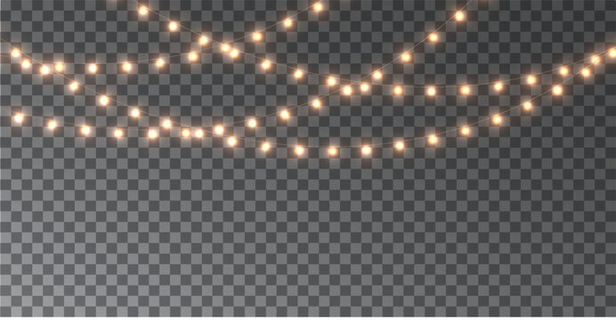 Christmas garlands in a transparent vector PNG format. Christmas glowing garlands is suitable for use in web banners and postcards.	