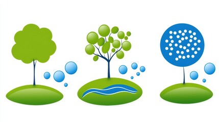 Nature Elements with Trees, Water, and Bubbles