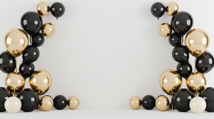Black and Gold Balloons on White Background