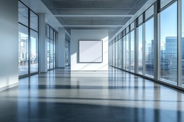 Modern Office Interior with Blank Canvas Wall and City View