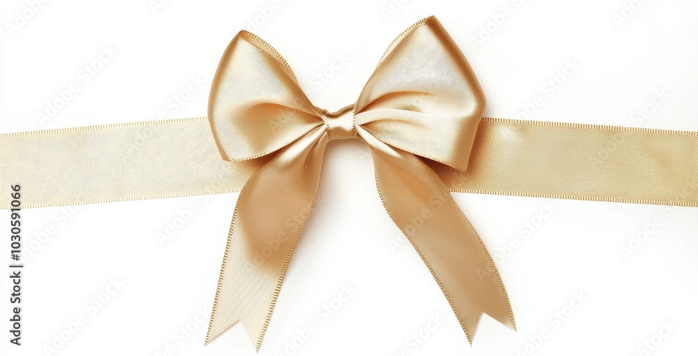 Poster The gold ribbon and bow Christmas, birthday, and valentines day gift decoration set is isolated against a transparent background