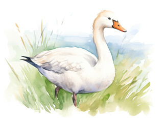Obraz premium Beautiful Goose Watercolor Clipart, Geese Colored Design for Your Corporate and Business Graphic Resource or Creative Project, Ai Generative